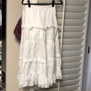 Anthropologie White lace ruffled skirt